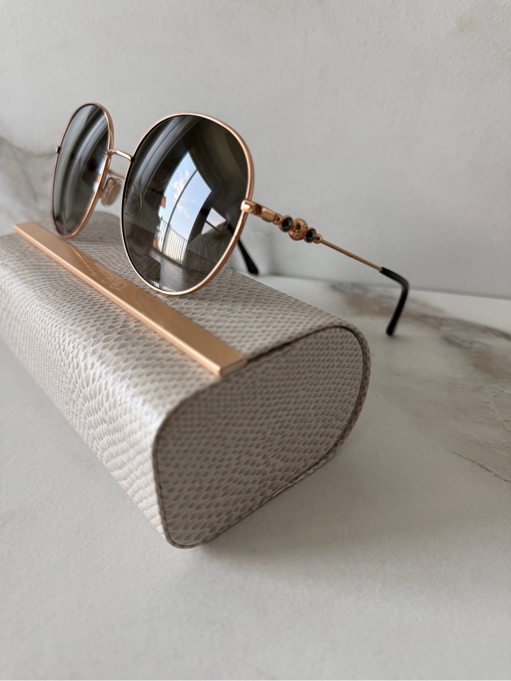 authentic Jimmy Choo Round Sunglasses in Rose Gold with Gray Lenses